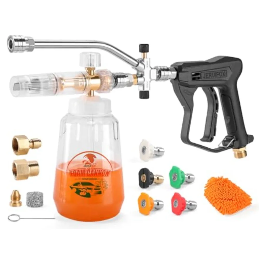 

Dual Connector Foam Cannon for Pressure Washer Pressure Washer Gun with Foam Cannon and 5 Power Washer Sprayer Nozzles Tips for