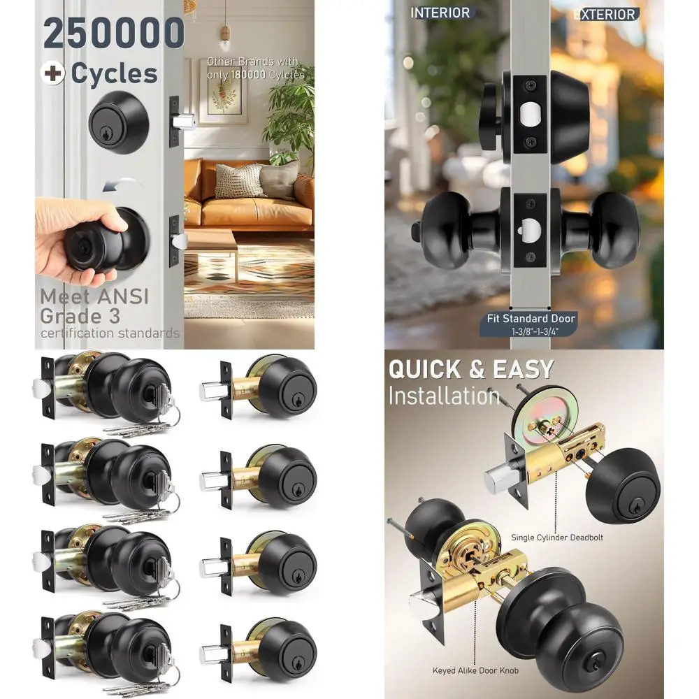 

Matte Black Keyed Alike Front Door Knob and Deadbolt Combo Set for Bedroom, Office, and Exterior Doors