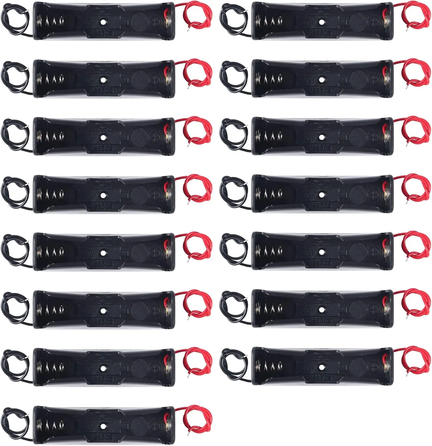 15PCS 18650 Battery Holder Bundle with Wire 18650 Battery Holder Case 3.7V, 1 Slot DIY Battery Storage Boxes, 1 Slot Black Plast