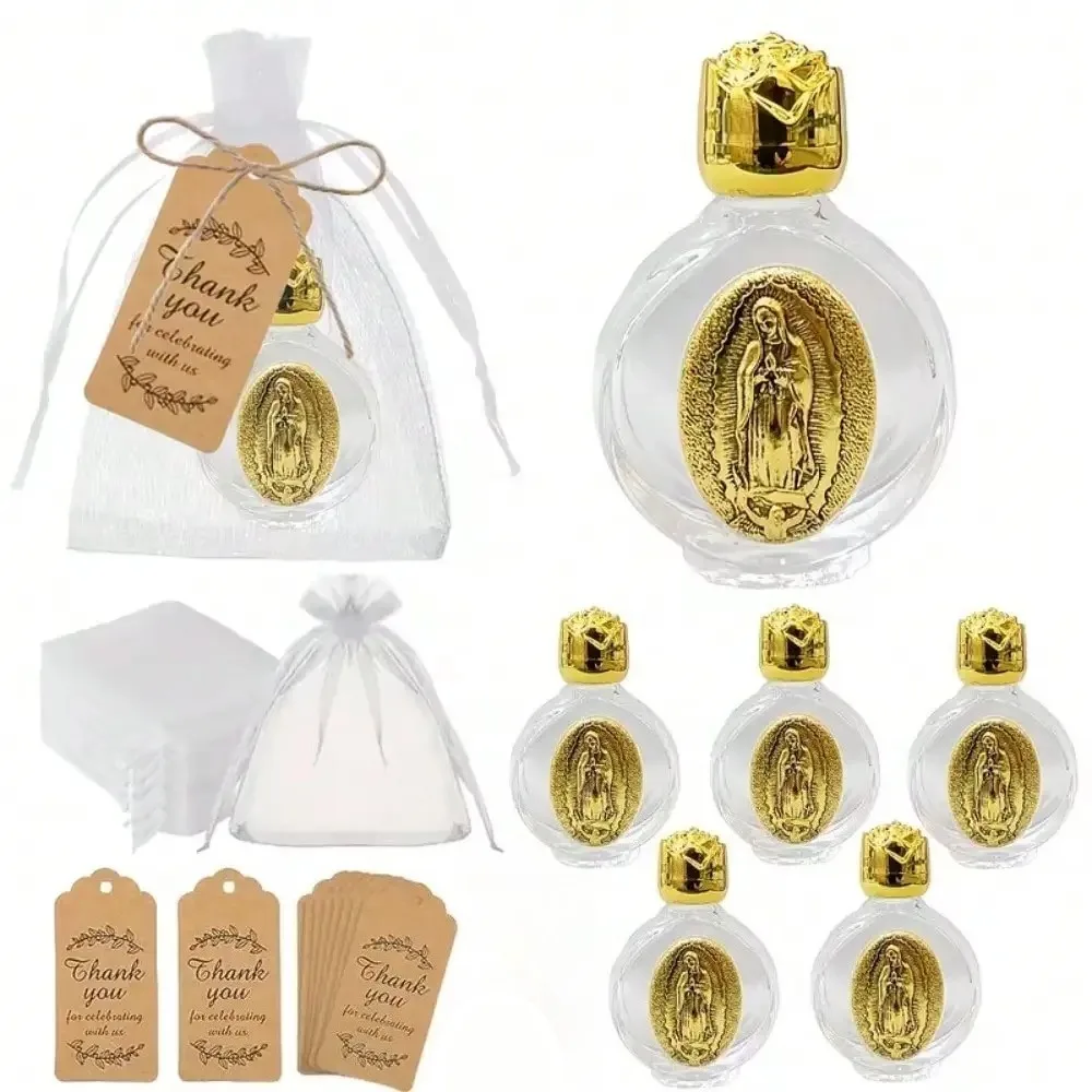 5 Juegos (15 Piezas) de Botellas de Agua Bendita de Santa María de 15 ml con Tarjeta y Bolsa - Regalo de Iglesia, Día de la Madre para Mamá/Recuerdos de Boda