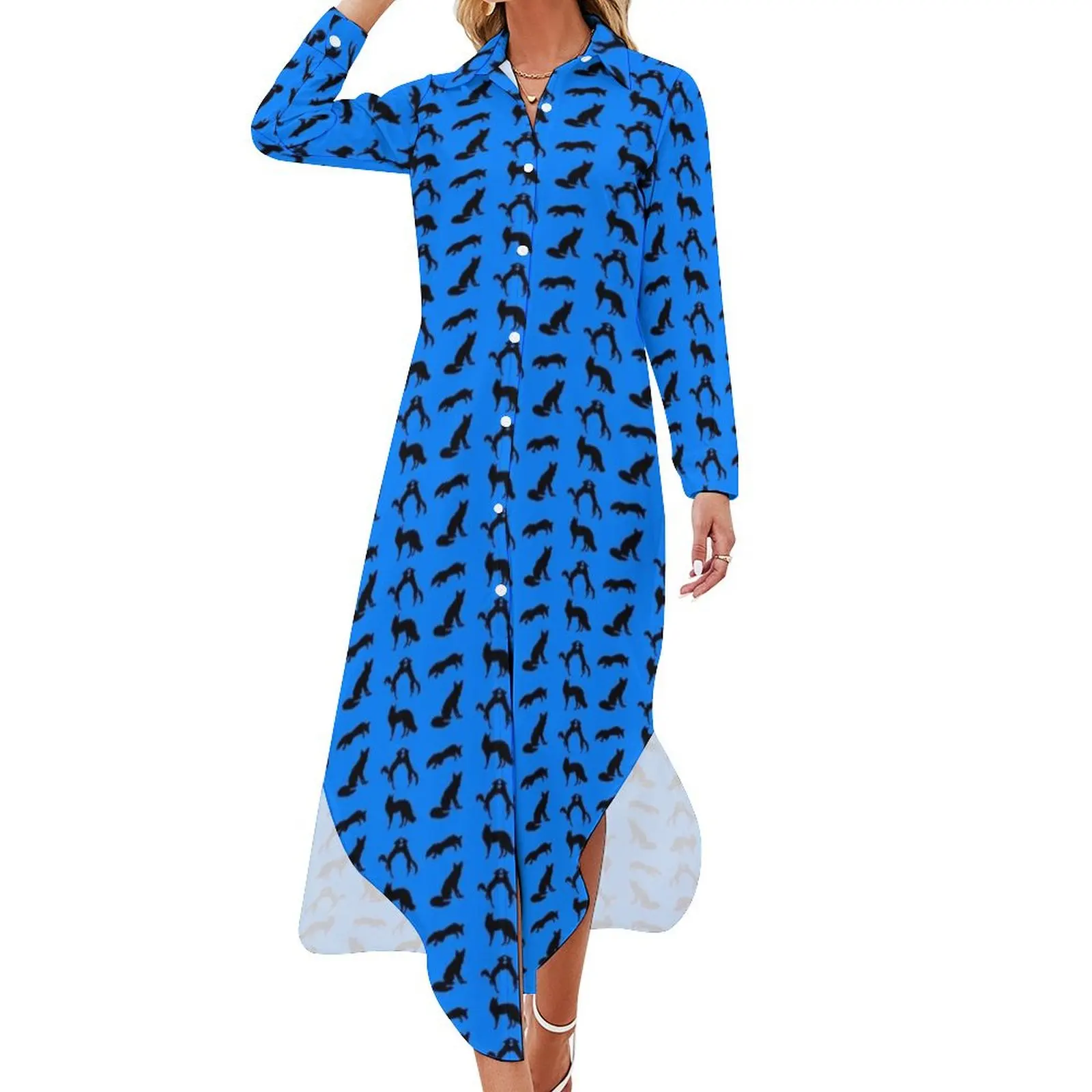 

Fabulous Fox silhouettes Long Sleeved Shirt Dress Clothing Summer women's clothing summer dress