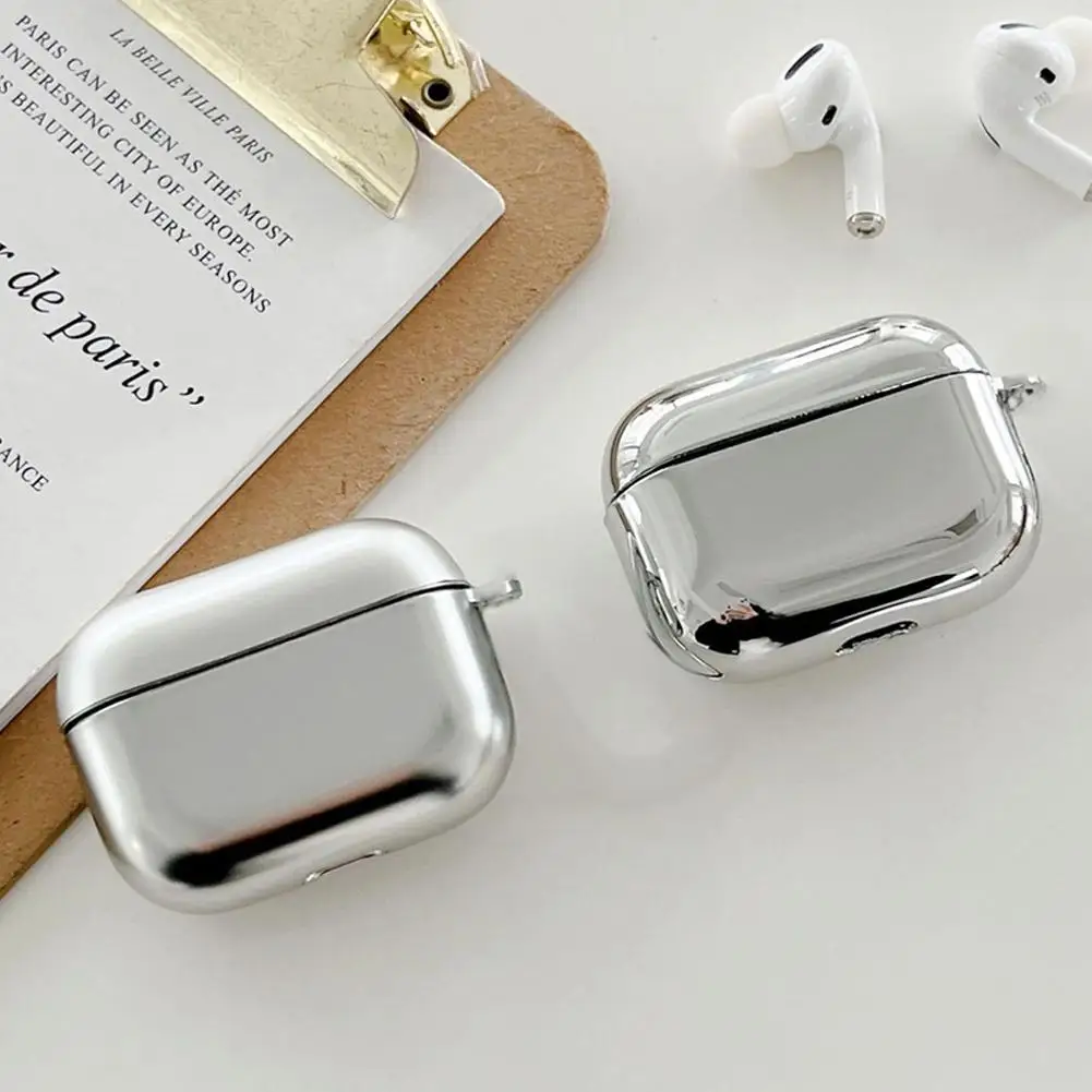 For Airpods 4 Electroplated Mirror Silver Earphone Case Anti-drop Scratch-resistant Dustproof Headphone Plastic Protection Cover