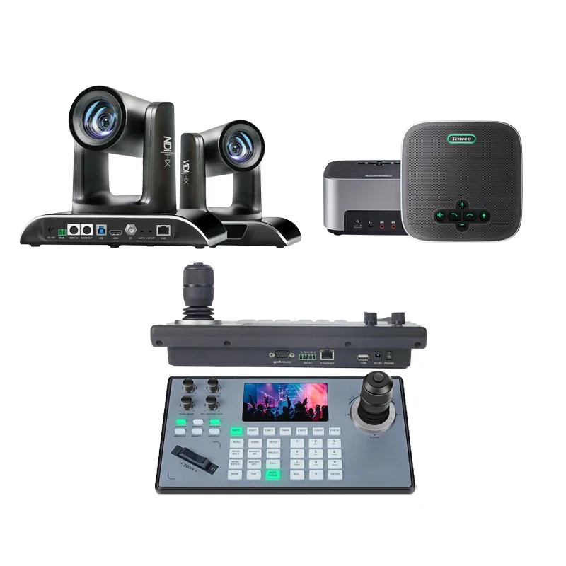 Tenveo New Tracking NDI Set IP 20x PTZ Conference Camera Speakerphone And Microphone With IP Keyboard Controller