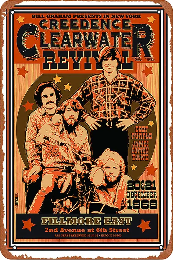 Creedence Clearwater Revival Vintage Concert Poster Iron On Transfer #1 Poster Retro Metal Tin Vintage Sign 12 X 8 Inch Bar Musi