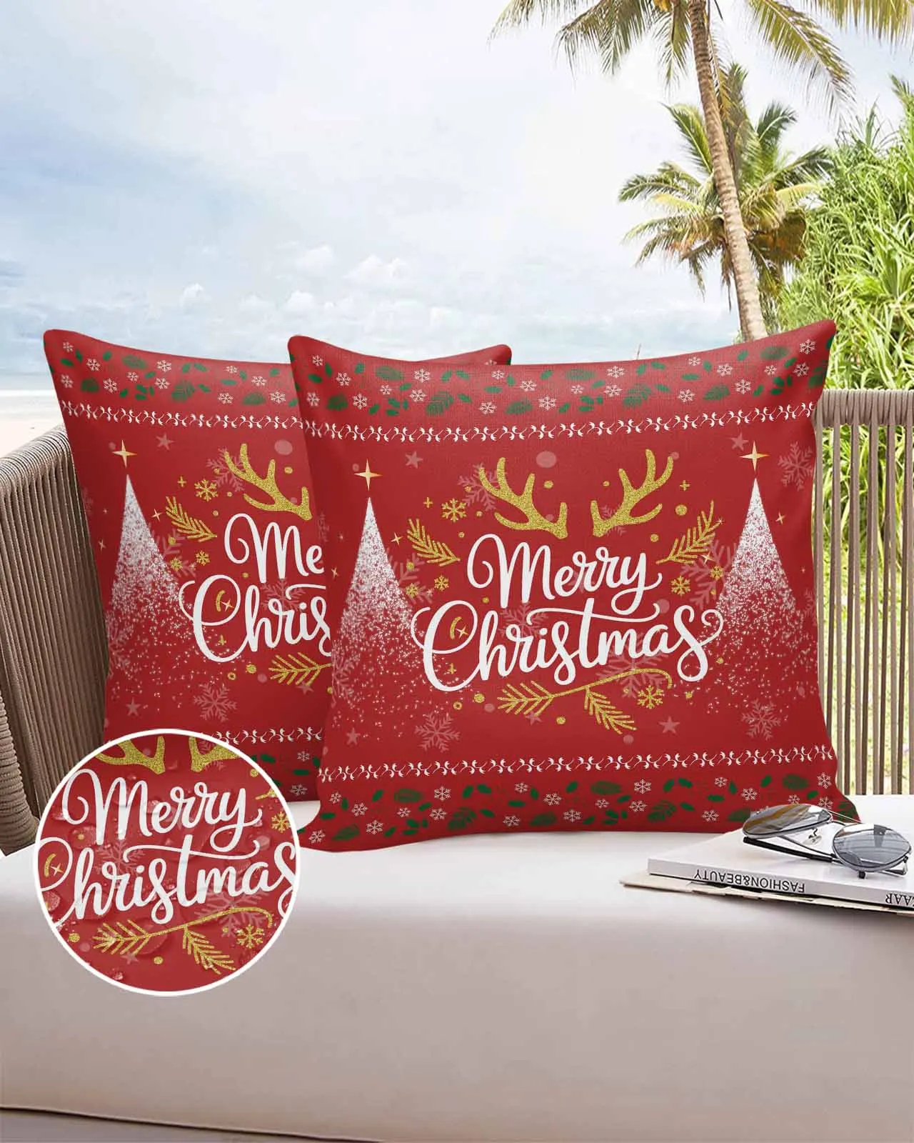 

2/4PCS Waterproof Pillow Cover Vintage Christmas Holly Leaves Red Outdoor Pillowcase Case Garden Patio Cushion Covers Home Decor