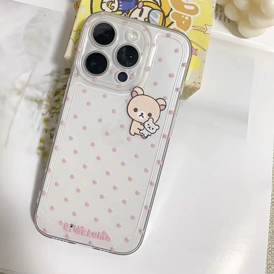 Pink Polka Dots R-rilakkumas Kawaii Phone Case For Samsung Galaxy A14 A15 S21 S22 S23 S24 FE Plus Ultra A25 A35 A52 A53 A54 A55 - náhled 3