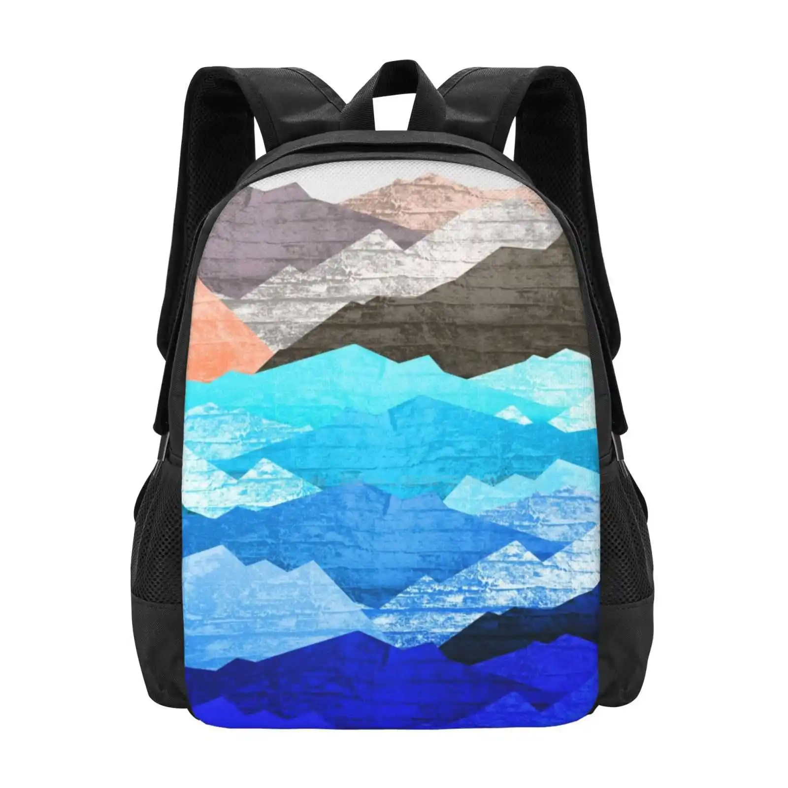 The Mountains And The Sea Teen College Student Backpack Pattern Design Bags Waves Hills Mountain Range Vector Texture Stone