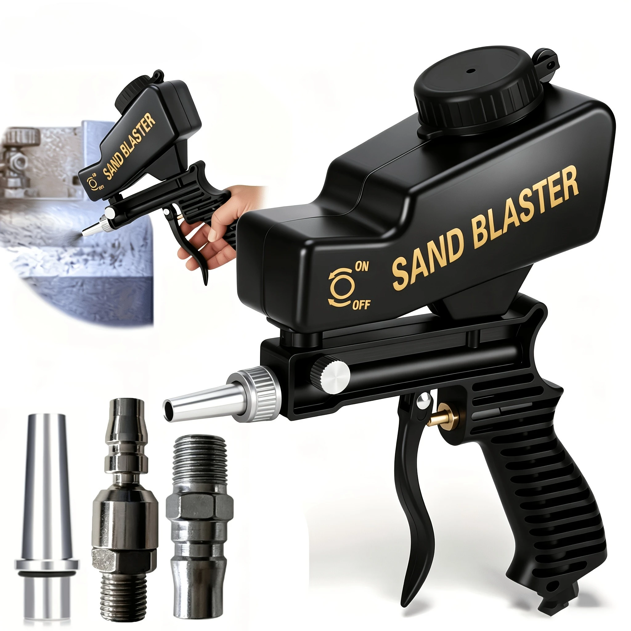 Portable Sand Blaster Gun | 600Cc/18Oz Gravity Feed | Ergonomic Grip, Paint Rust Grime Remover for Metal Wood Auto Glass