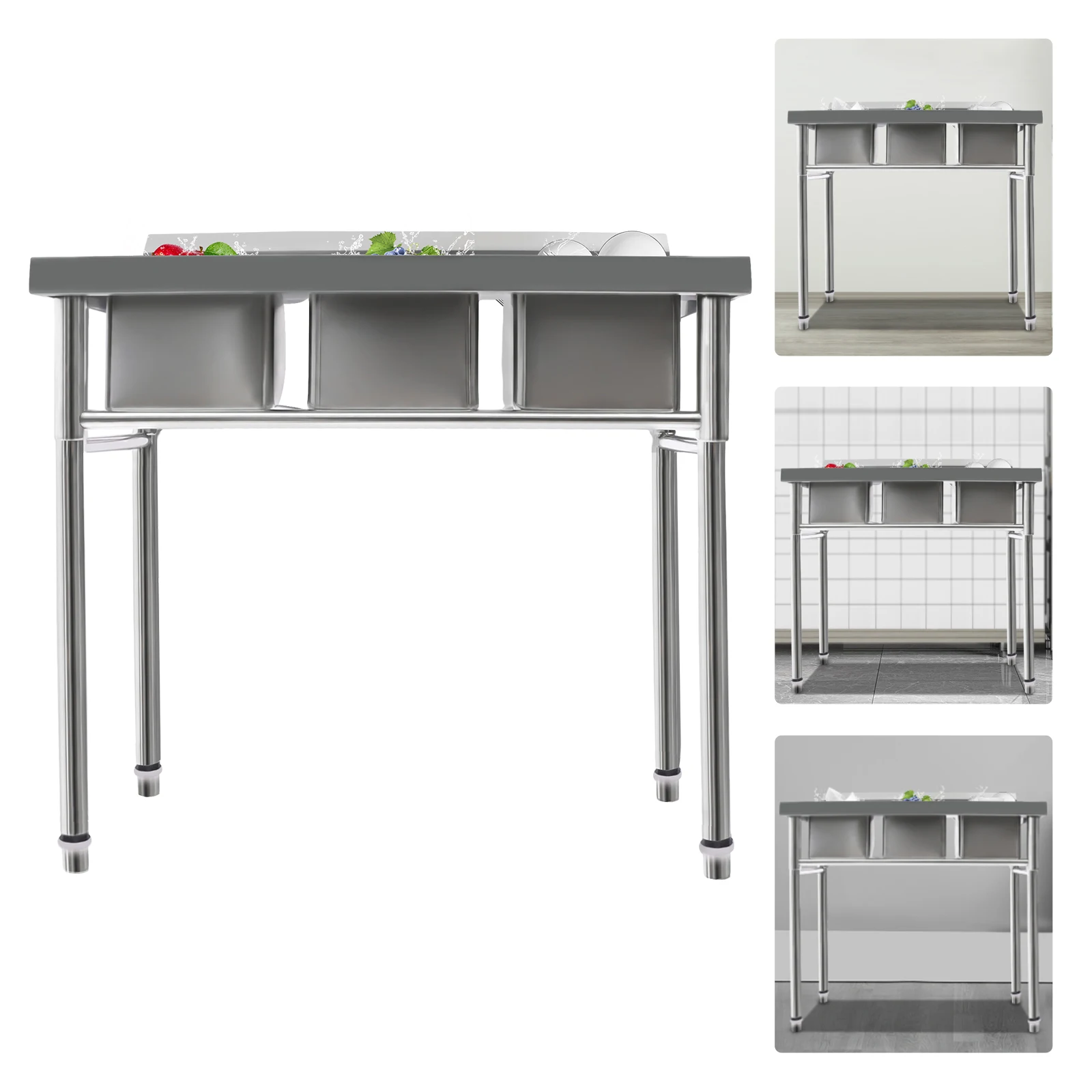 

Универсальная раковина из нержавеющей стали с 3 отделениями, ванна для стирки коммерческого класса, кулинарная раковина для наружного использования в помещении, ресторане, кухни