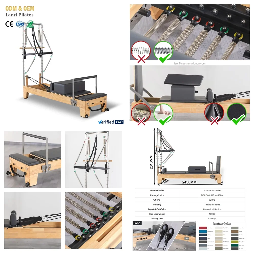 

Профессиональный коммерческий тренажер для пилатеса Reformer High-End из массива дуба с полутрапециевидной рамой для бутик-студий