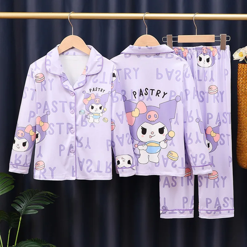 2024 Spring Autumn Children Pajama Girl Sleepwear Miniso Kawaii Anime Kuromi My Melody Cinnamoroll Kids Pijamas Boy Home Clothes