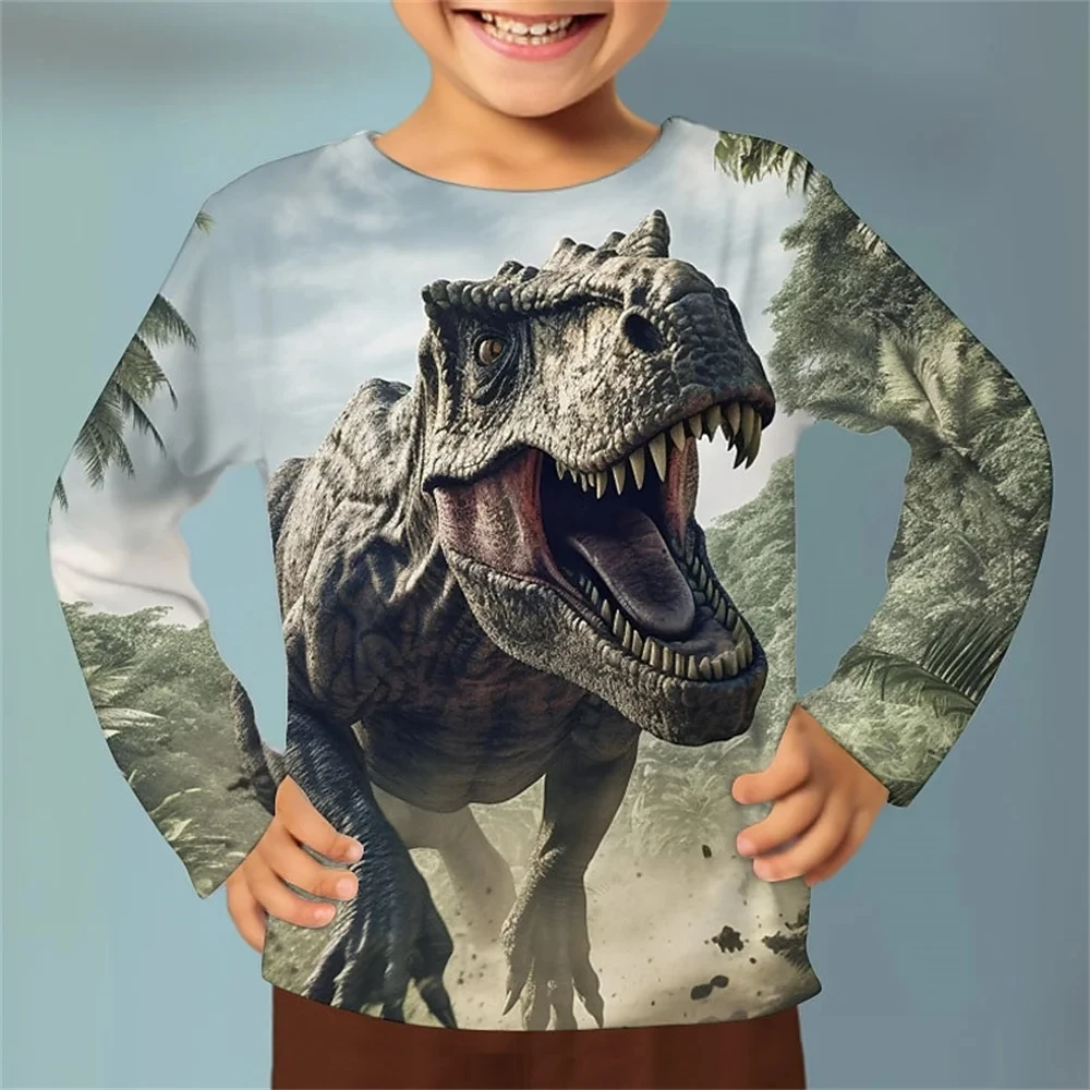 Animals Dinosaur 3D Print Long Tshirts Kids Summer Fashion Casual Boy Girl Unisex Children\'s Clothing Tshirt Girls Clothes