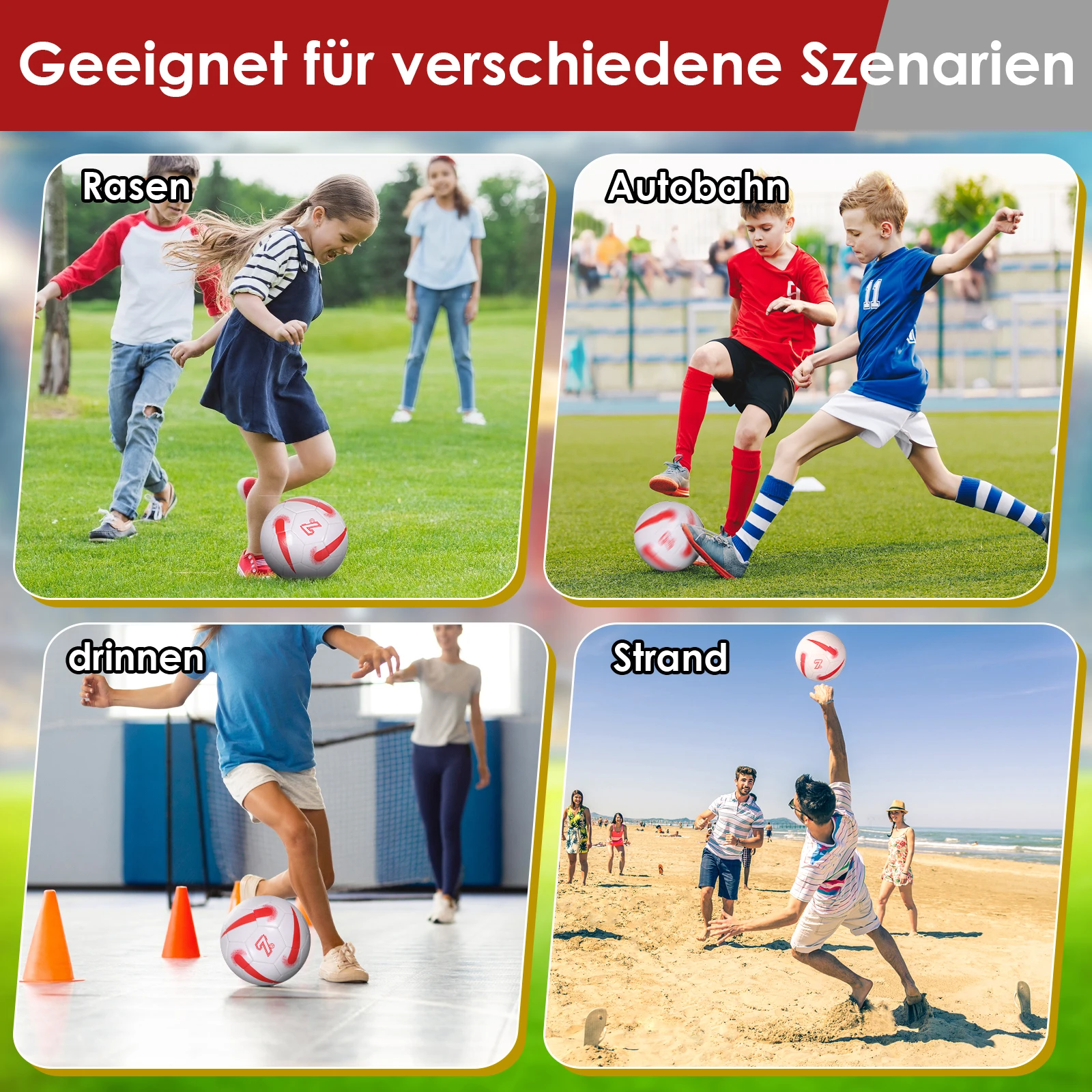 Pallone da calcio per allenamento di calcio di dimensioni standard 5 Pallone da calcio a quattro strati e prova Taglia 5 cucitura a macchina rosso