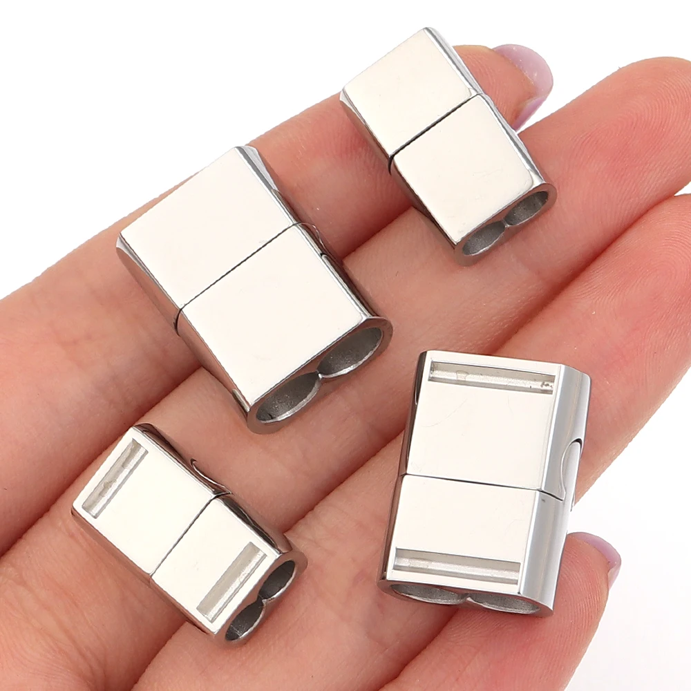 1 قطعة الفولاذ المقاوم للصدأ المشابك المغناطيسية مشبك ثقب مزدوج مشبك مغناطيسي صالح 4/6 مللي متر سوار مستدير حبل DIY بها بنفسك صنع المجوهرات