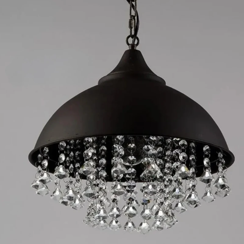 الأمريكية الرجعية النمط الصناعي كريستال قلادة ضوء منصة مشروبات القهوة مطعم علوي غرفة نوم الحديد الديكور مصباح معلق #5