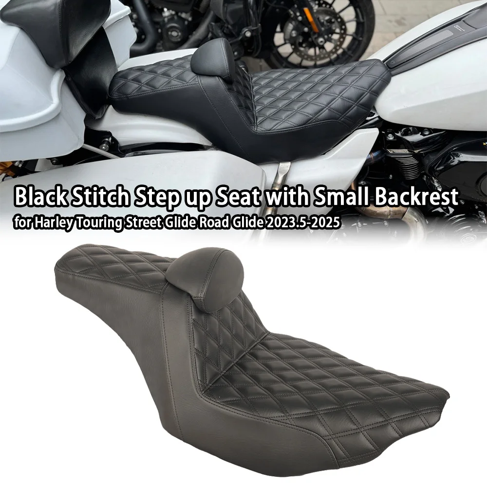 

Motorcycle Accessories Black Stitch Step up Seat with Small Backrest for Touring Street Glide Road Glide 2023.5-2025