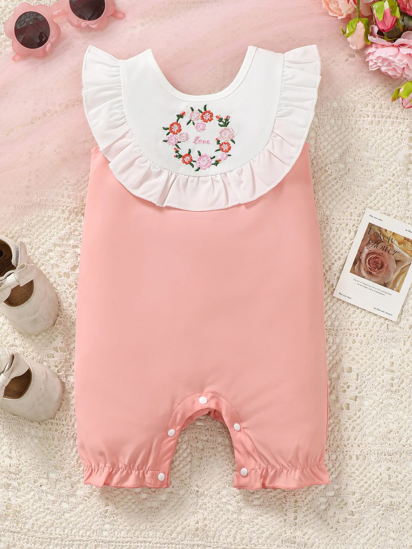 

Summer 0-1 Years Old Infant Baby Girls Flower Embroidery Sleeveless Jumpsuit