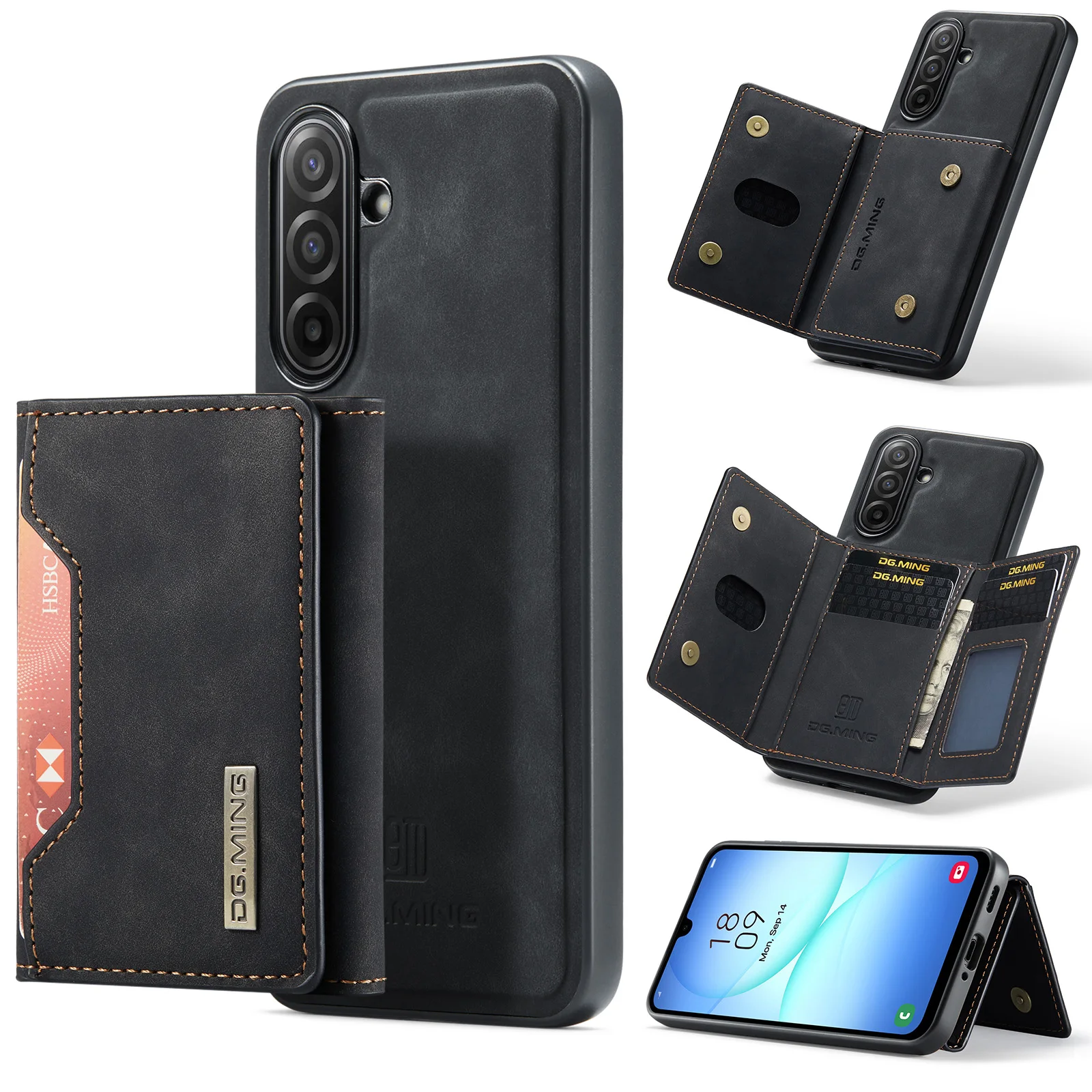 Casing Dompet Kulit Magnetik 2 in 1 yang Dapat Dilepas untuk Samsung A17 S25 Ultra S24 Plus S23 S22 A16, Pelindung Anti Benturan
