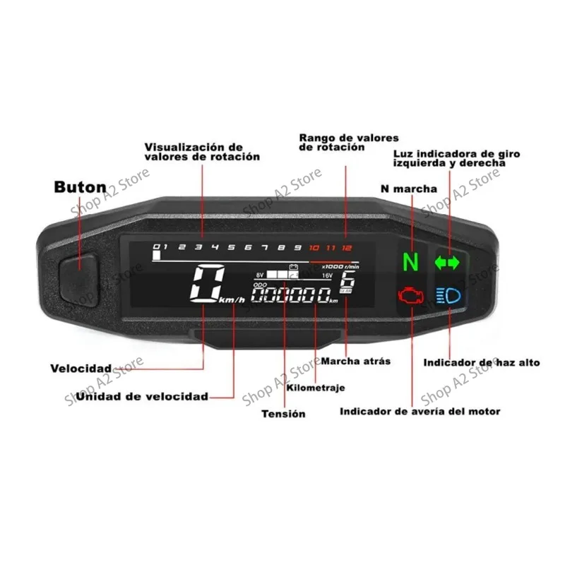 General off-road vehicle modified mini LCD digital motorcycle instrument, speedometer digital tachometer, speedometer