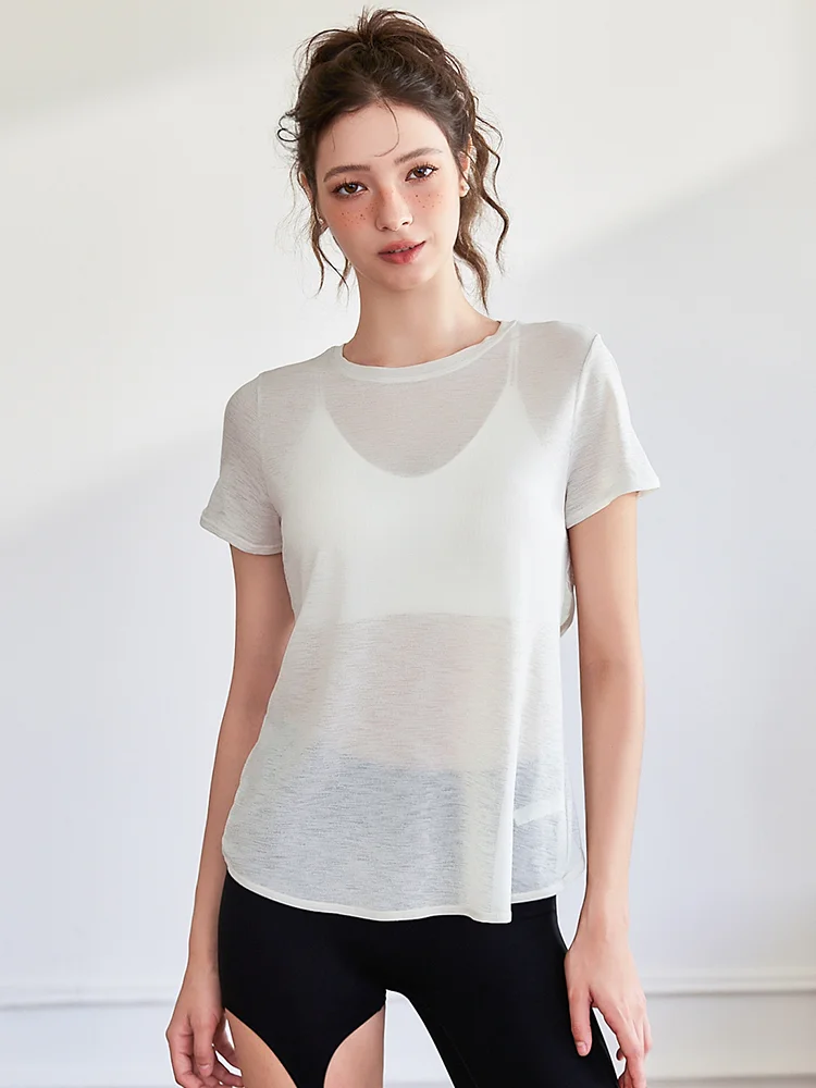 Haut de yoga pour femmes 2025 Nouveau été fin ample à séchage rapide beau Ba ajouré ort Sve Sport T-irt Fitn Wear