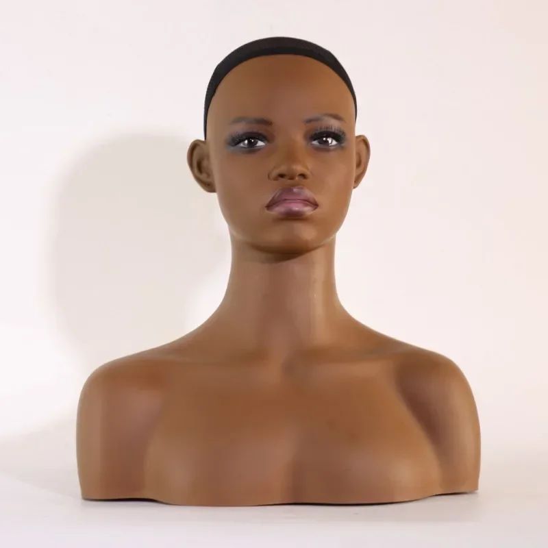 Manequim feminino africano realista, cabeça com ombro, boneca manequim, busto para perucas, chapéus, exibição de jóias