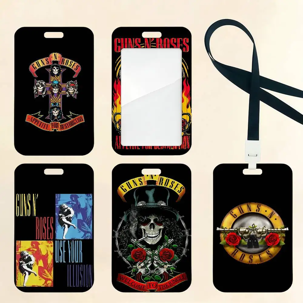 G-GUNS N R-ROSESes Portatarjetas, Tarjetero, Porta Credenciales para Autobús, Metro, Trabajo, Estudiante, con Cordón para el Cuello, Porta Identificaciones, Porta Tarjetas de Acceso