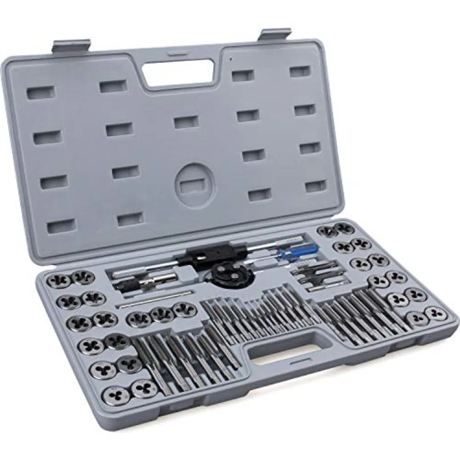 

【Spot goods】60-Pc Master Tap and Die Set - Include SAE Inch Size #4 to 1/2" and Metric Size M3 to M12 Coarse and Fine Threads E