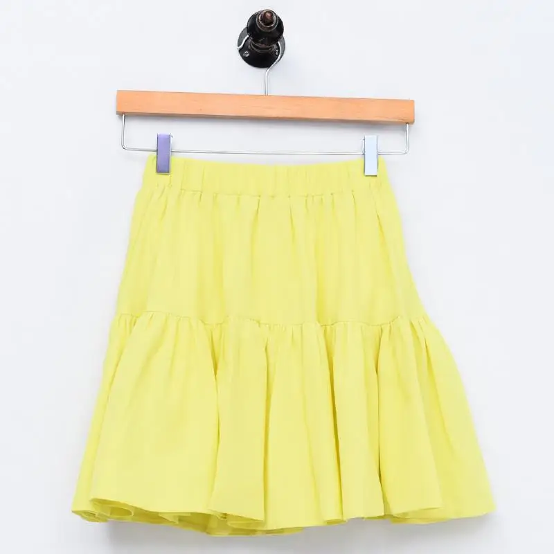 2024 Summer Korean style Ruffles Skirts High street fashion Women Mini Skirt sweet girl cotton linen Skirt black white yellow