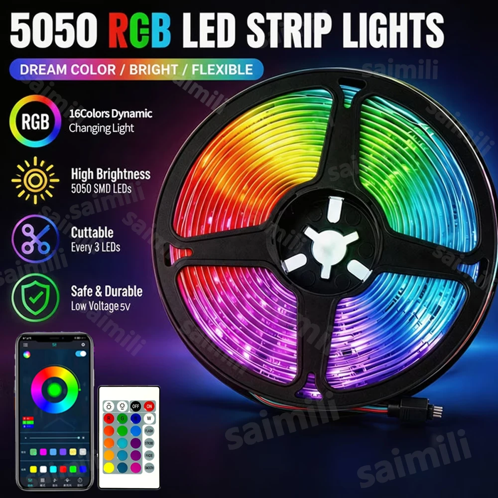 Smart LED Strip Light Supports App and Remote Control Features RGB Color-changing Can Sync with Music for Rooms Parties Decora