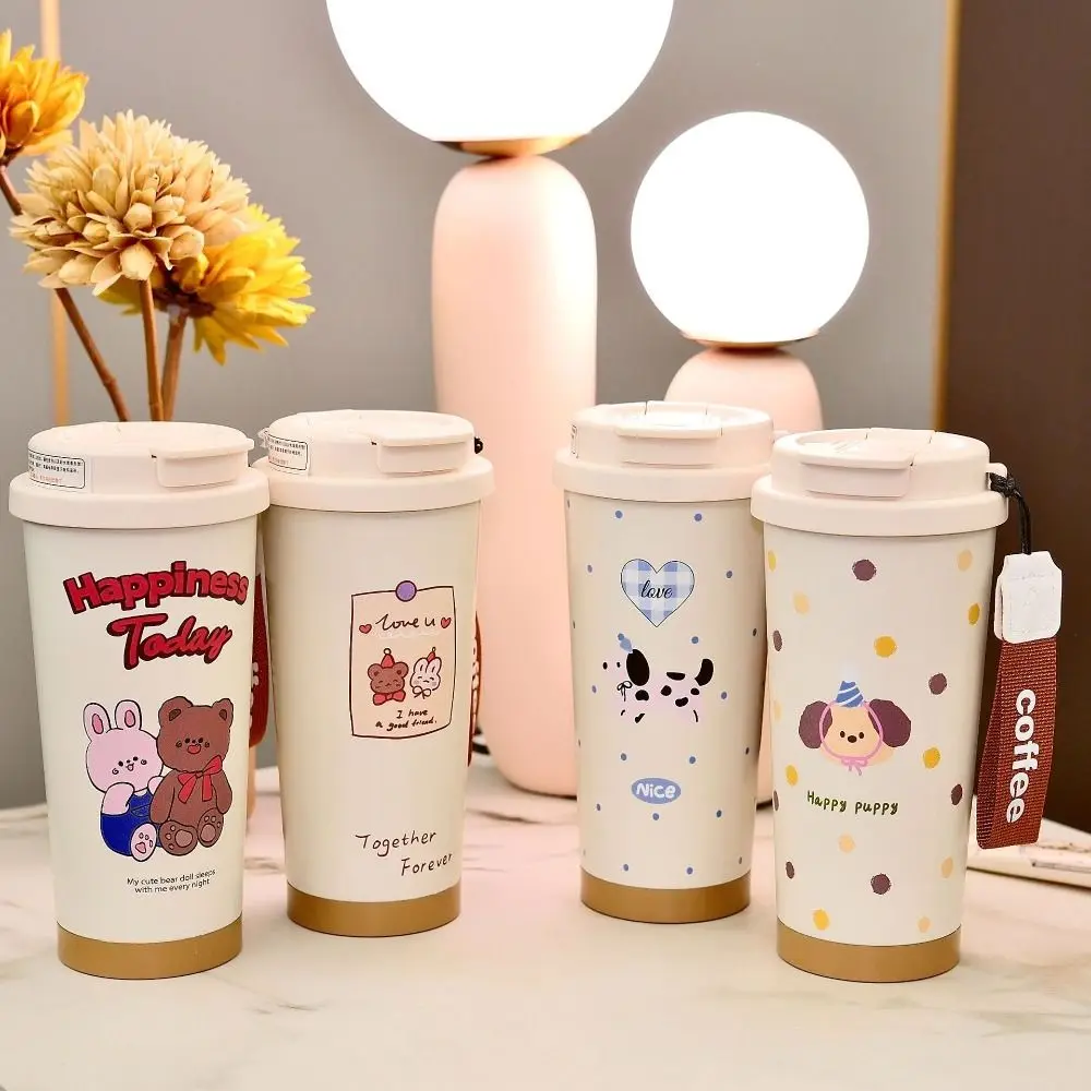 Splash Proof 550ml Insulated Tumblers Stainless Steel Large Capacity Thermal Mug Creative with Straw Thermos Bottle Outdoor