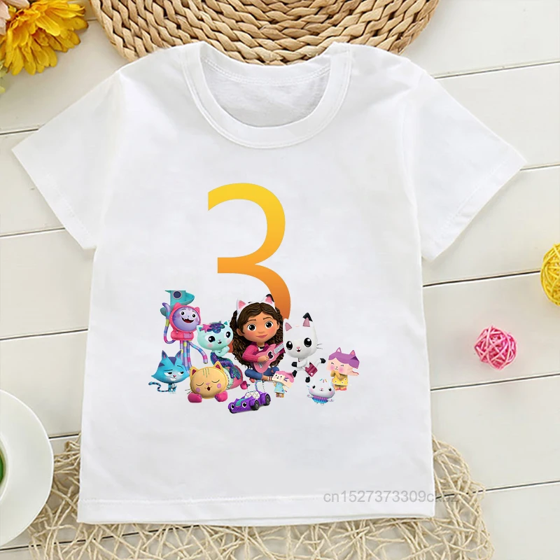 

Kid'S Cartoon Gabbys Doll House Print Fashion Tshirts Girls 2-10 Years Old Birthday Number T-Shirts Birthday Party Gift Clothes