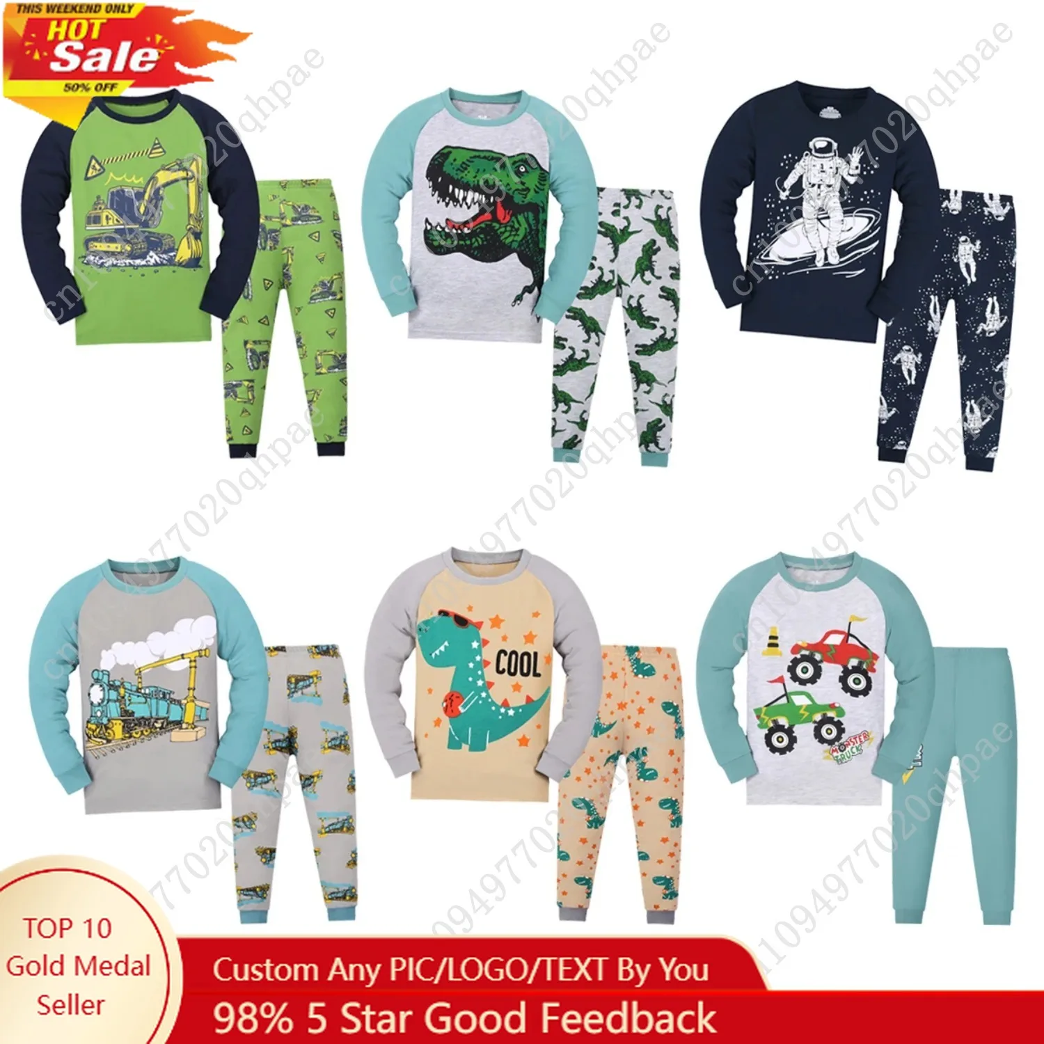 

Boys Pajamas Set Long Toddler Pjs Little Kids Dinosaur Sleepwear