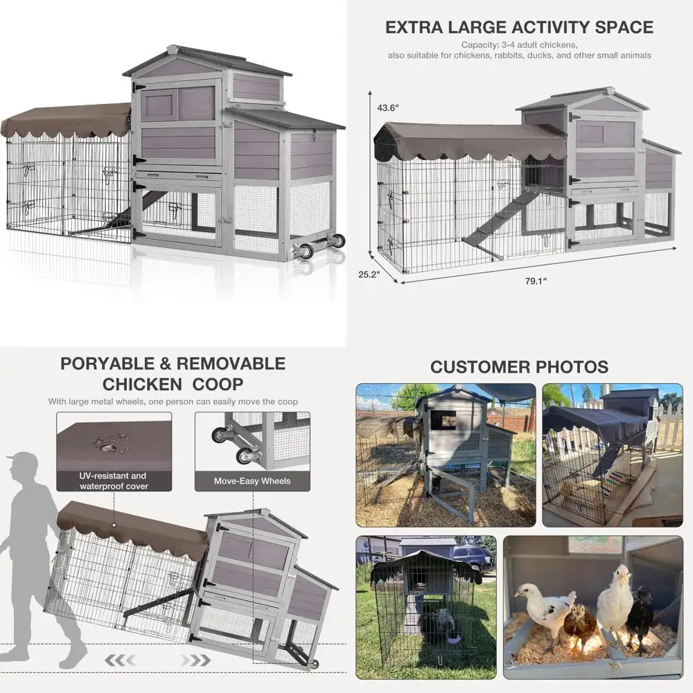 

Мобильный куриный домик с гнездом, водонепроницаемой крышкой и металлическим корпусом на колесах.