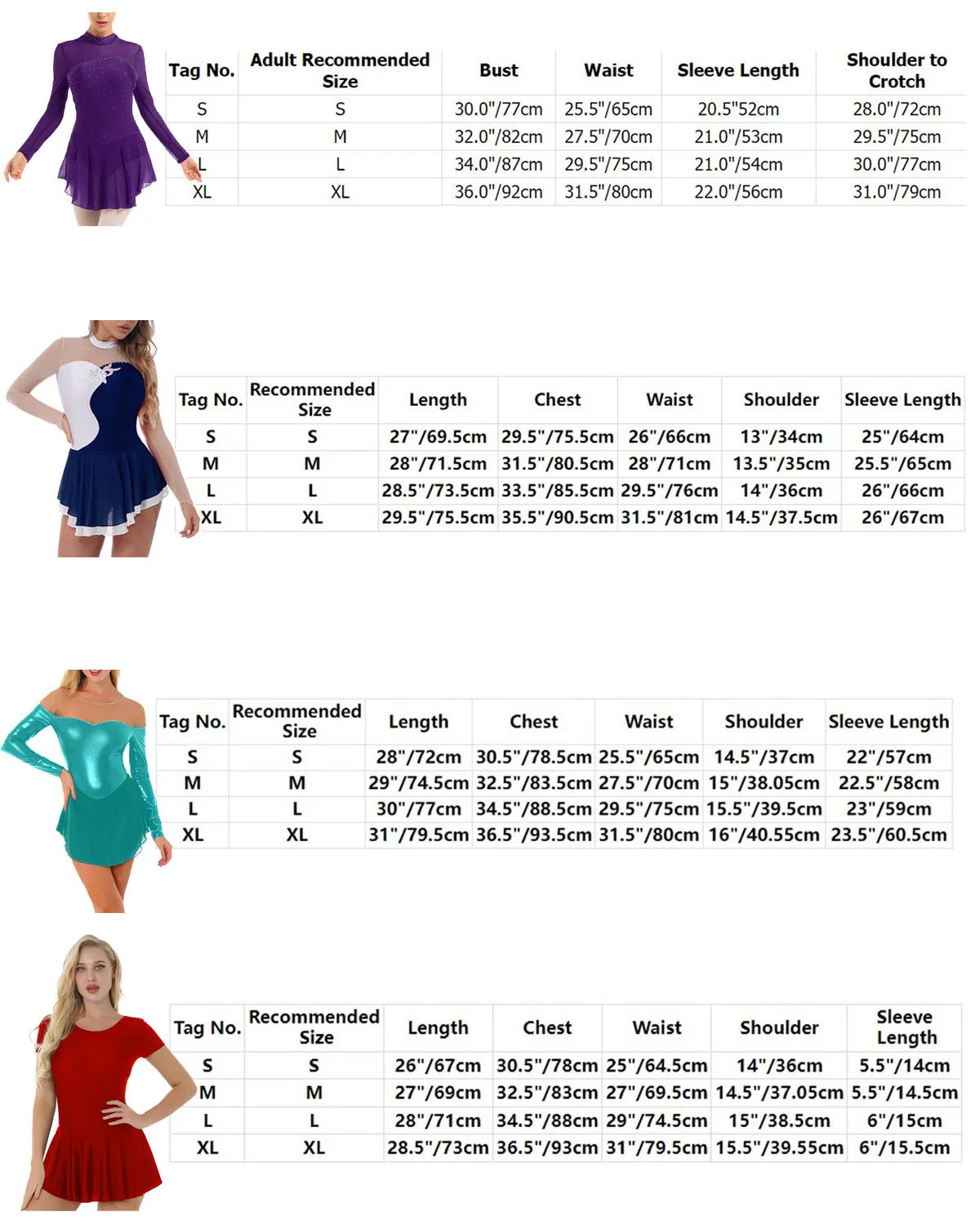 Women Adult Long Sleeve Mesh Figure Ice Skating Dress Ballet Leotard Rhinestone Dress Lyrical Dance Costume