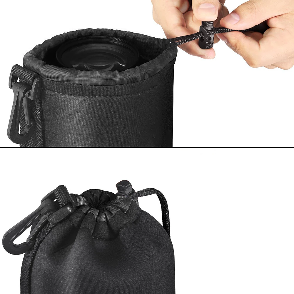 MAMEN-Waterproof Camera Lens Drawstring Bag, Caso Barrel Lens com gancho, Canon, Sony, Nikon DSLR, S, M, L, XL Tamanho