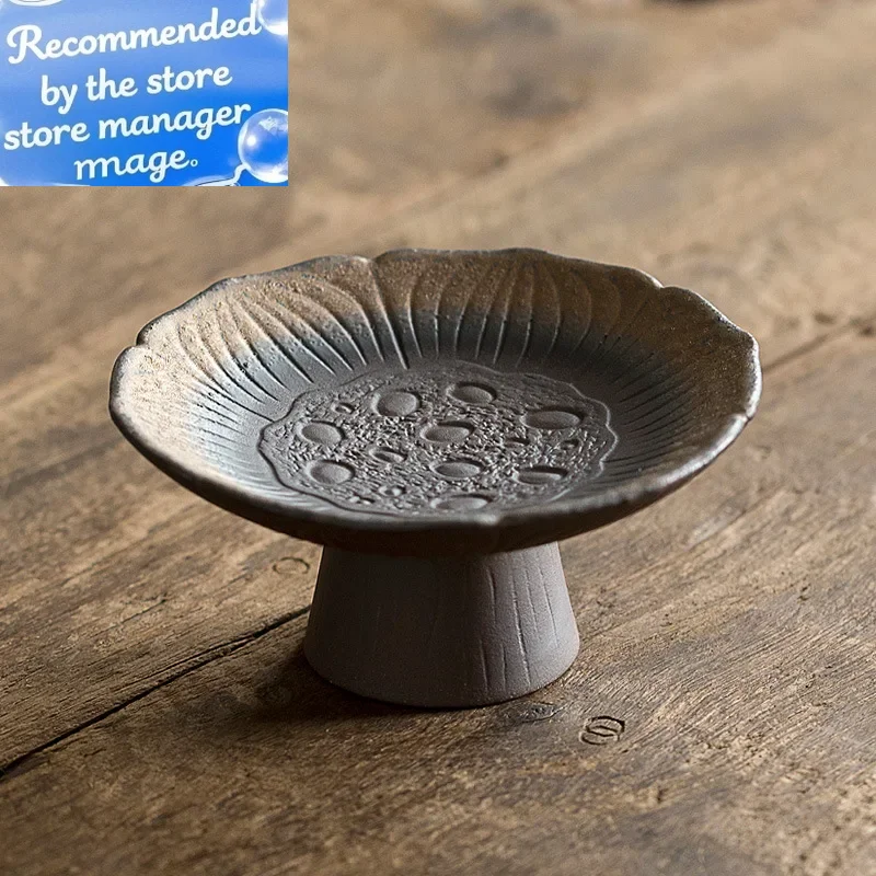 

Handmade Japanese-Style Pottery Tea Cake Tray Snack Dried Fruit Tray High Base Fruit Plate Ceramic Tea Tray Ceremony Accessories