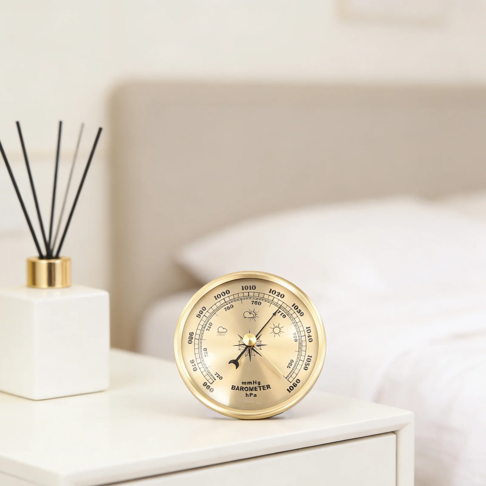 Metal Frame Barometer Clock Pressure Gauge Weather Tool For Home Office Wall Decor Gold Finish 90mm 108mm 130mm