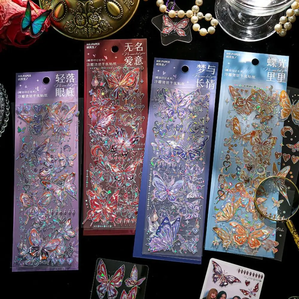 DIY Crafts Buttefly Collage Decals Handmade Decorative Embossed Gilding Sticker Shiny Aesthetic Laser Aesthetic Decals Cellphone