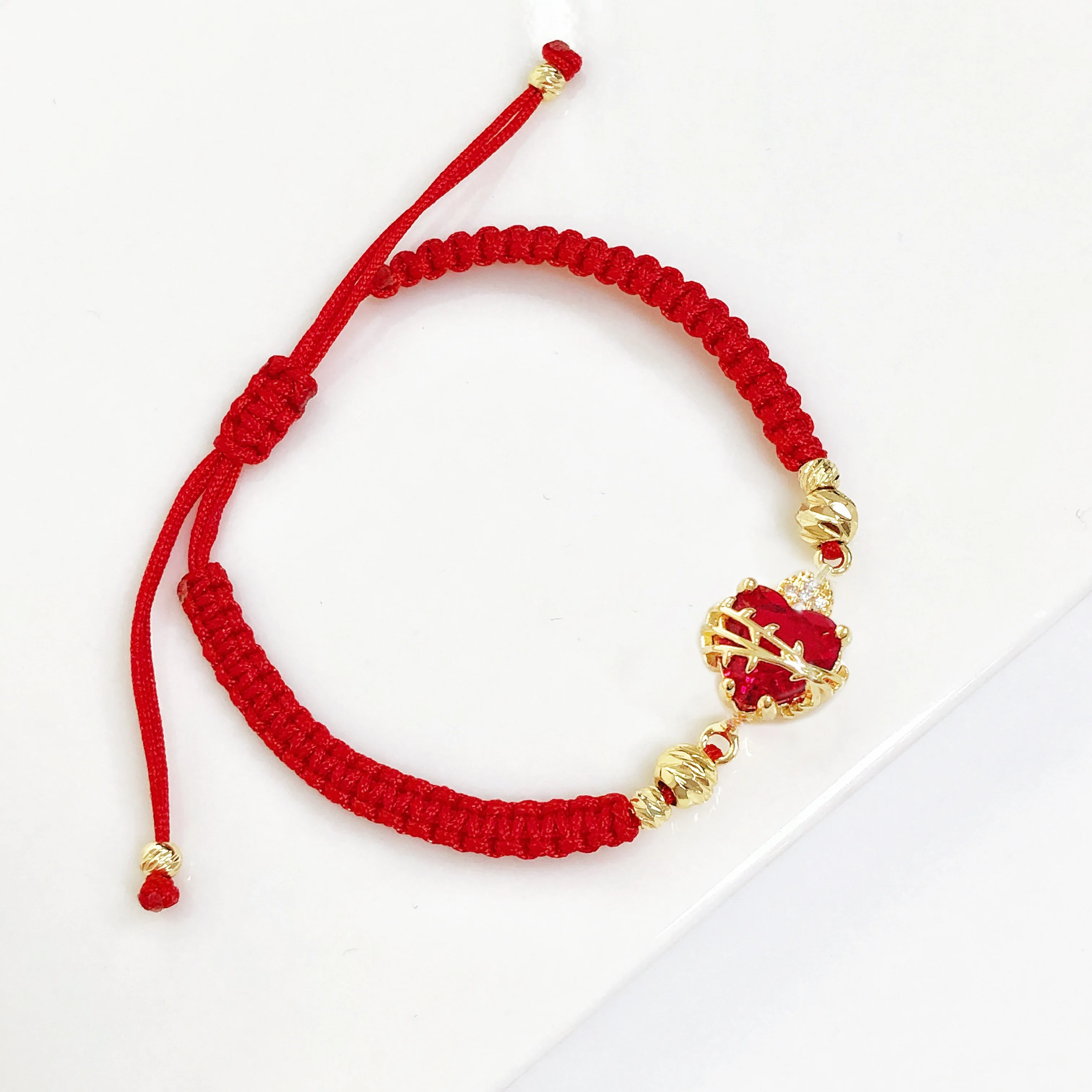 Braided Sacred Heart Shaped Crystal Cross Bracelet