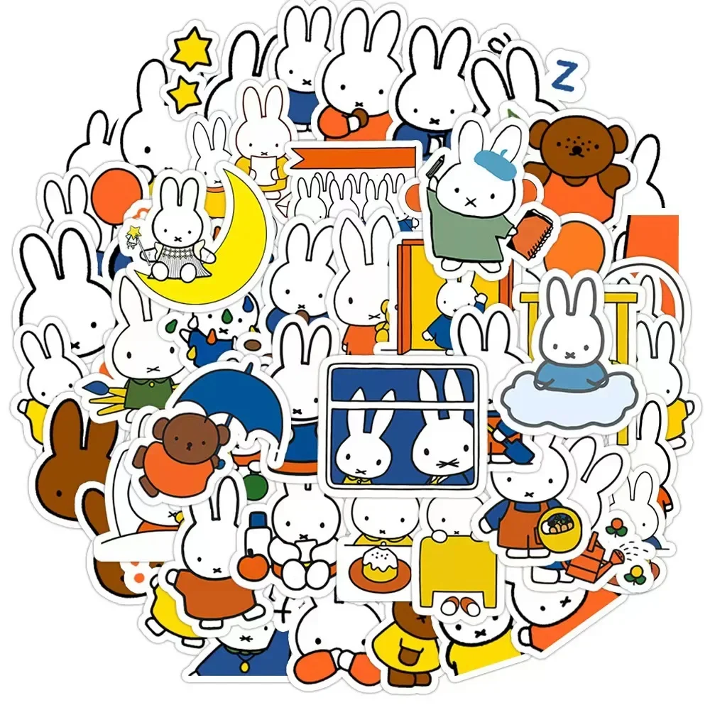 50PCS Miffy Stickers Cute Cartoon Rabbit Girl Pocket Decoration Kawaii Stickers Phone Case Ipad Notebook Waterproof Stickers Toy