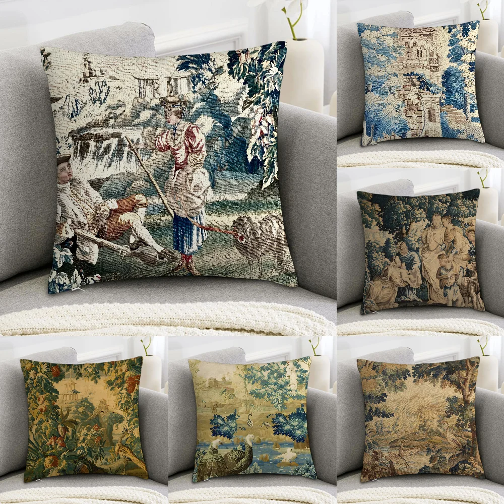 Aubusson Tapestry French Pillow Case Sofa Decorative Home Double-sided Print Plush Square Throw Pillow Covers Cushion Decor