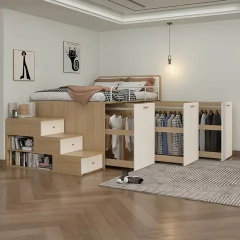 Custom Thick Pine Extendable Storage Bed Frame MDF Construction Space-Saving Durable Easy Assembly Comfortable Bedroom Furniture