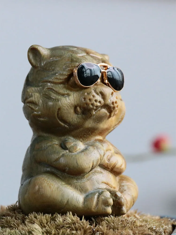 

Stylish Spectacled Tiger: Green Wood Carved Car Ornament, Zodiac Collection