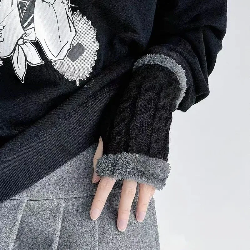 Gants thermiques sans doigts pour l'hiver, garde au chaud, doublés de polaire, chauffe-poignets tricotés pour femmes et hommes, activités de plein air par temps froid