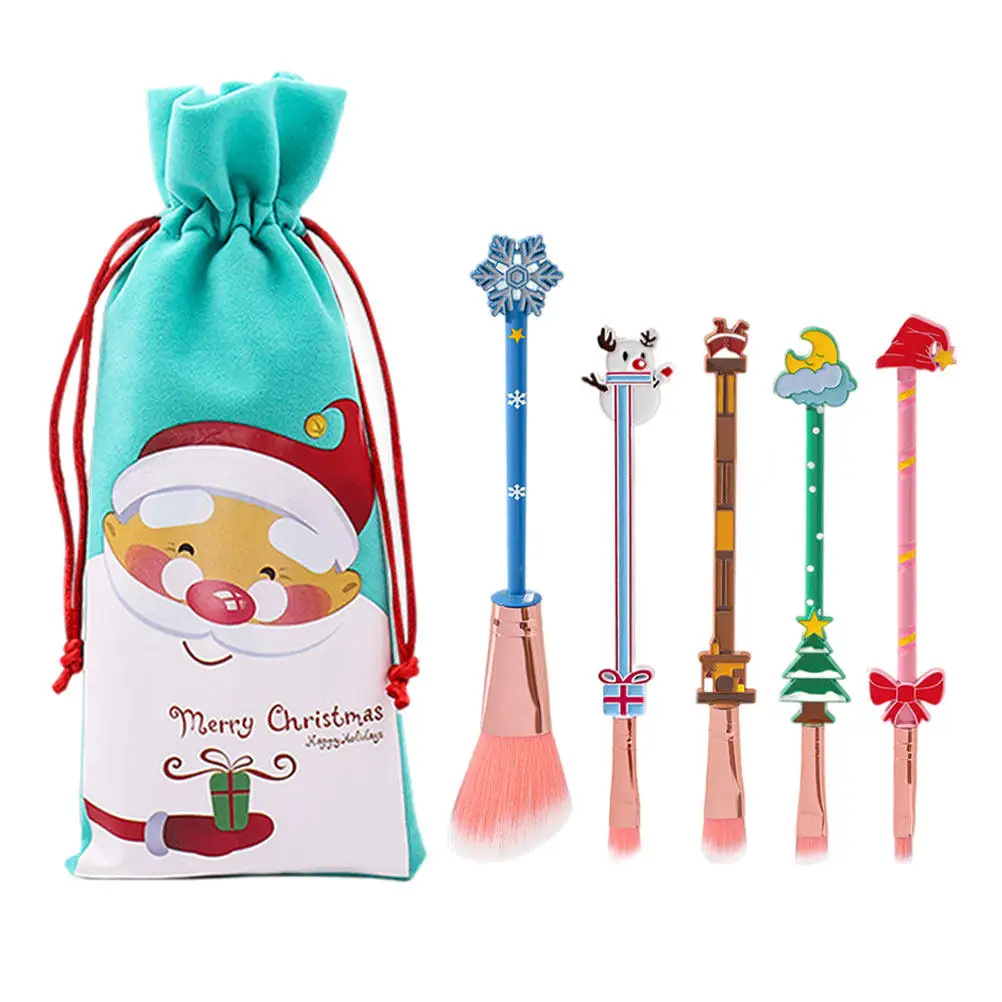 

5pcs Makeup Brush Set Xmas Themed Beauty Tools Festive Cosmetics Eyeshadow Blusher Wear Resistant Durable Safe Gentle Decor