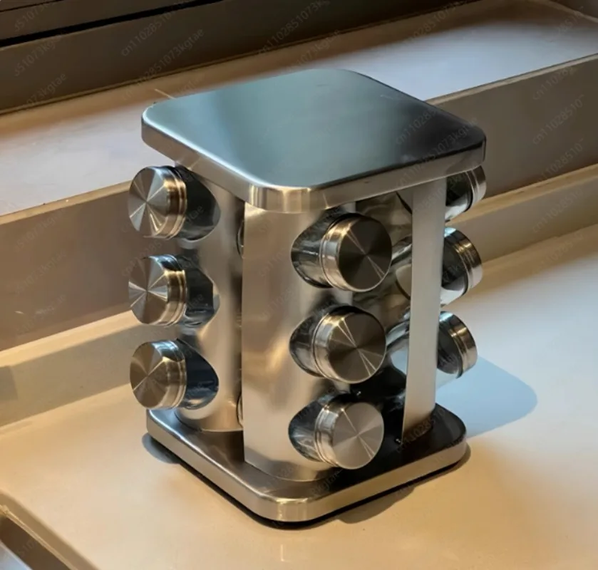 ステンレス製スパイスラック回転式キッチンカウンター収納オーガナイザー（塩、コショウ、スパイス用）