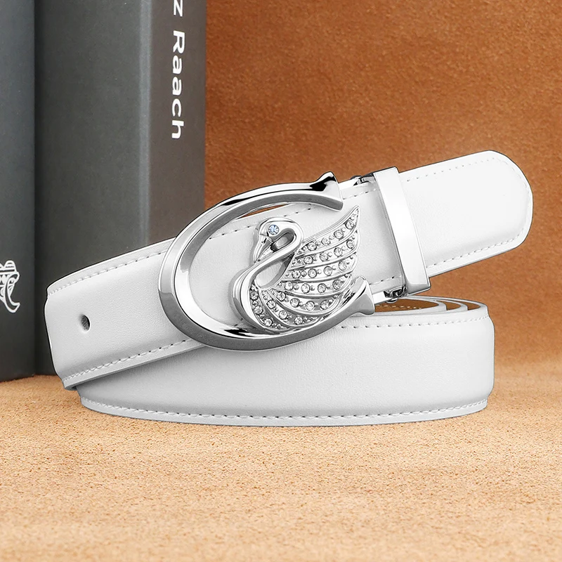 أحزمة رائعة للنساء عالية الجودة بإبزيم منزلق على شكل بجعة حزام مشد أنيق من الجلد الطبيعي حزام خصر جينز للسيدات