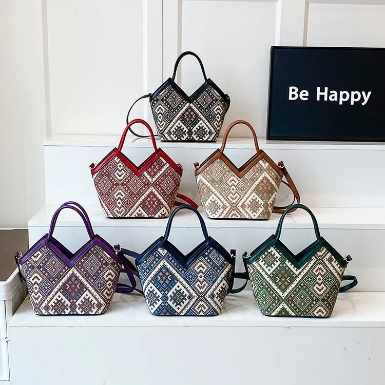 

New 2025 Large Tote Bag for Women, Boho Print Canvas Shoulder Bag, Spacious Work Commute Bag