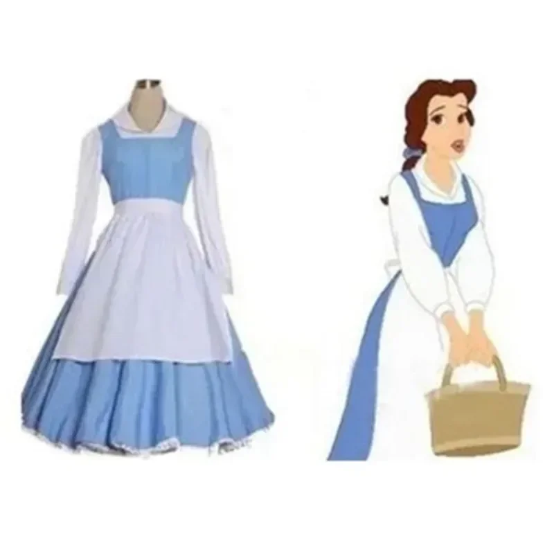 2024 Halloween Costumes Plus Adult Girl Women Party Beauty And The Beast Belle Blue Maid Dress Cosplay Costume Size S-2 MN8