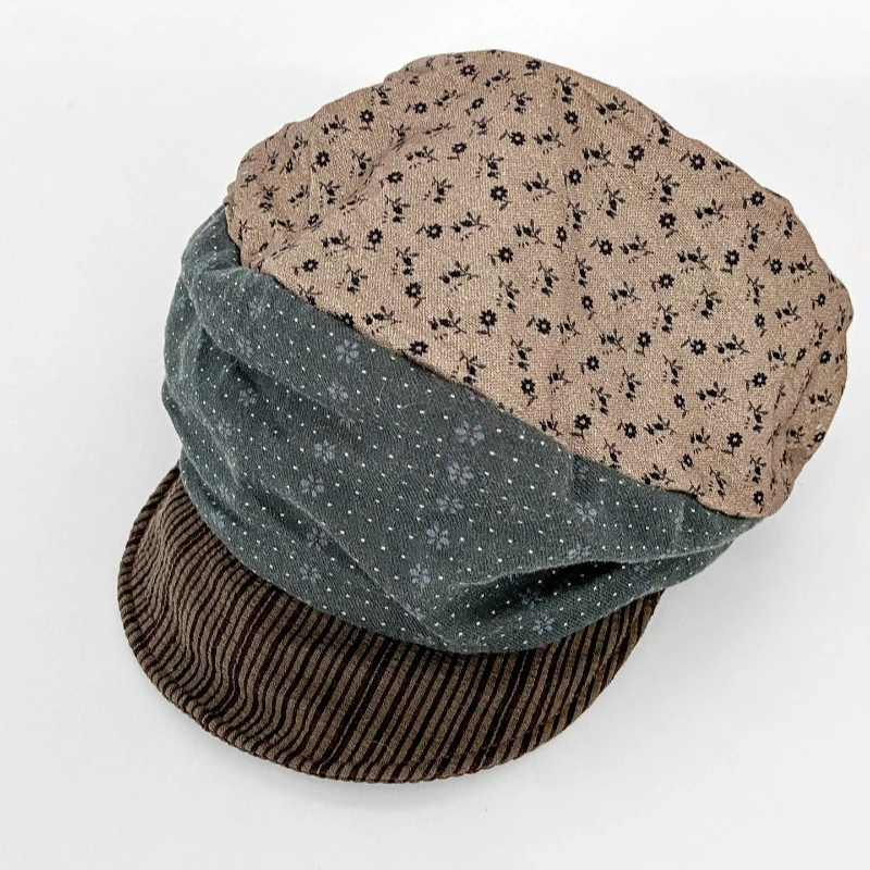 Japanische Blumenmuster Nischen-Polka-Dot-Achteckige Newsboy-Mützen Sommer- und Herbsttrend-Baskenmütze Großer Kopf Weiche Krempe Malermütze – Detail 2